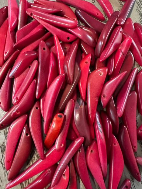 Tagua Sticks in Red 20 pcs Mix of Sizes and Red Colors Vegetable ivory nut for Jewelry Making Top Drilled Seed Beads Eco Beading Bead Shop