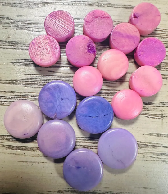 Flat Coin Shaped Tagua | 50 Mini Round Beads Mix of Pink and Lilac | Eco Ethical Jewelry Making Carving Woodwork | Side Drilled Beading Eco