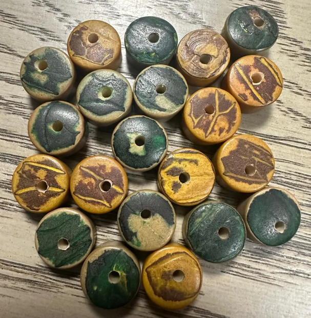 Tagua Beads Flat Coin Shaped Tagua 30 Mini Round Beads Mix of Yellow and Green Eco Ethical Jewelry Making Carving Woodwork Sustainable