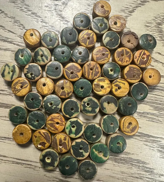 Tagua Beads Flat Coin Shaped Tagua 30 Mini Round Beads Mix of Yellow and Green Eco Ethical Jewelry Making Carving Woodwork Sustainable