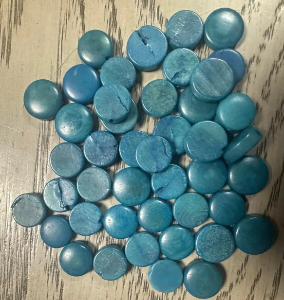 Tagua Beads Flat Coin Shaped Tagua | 40 Mini Round Beads in Blue | Eco Ethical Jewelry Making Carving Woodwork | Side Drilled Beading Eco