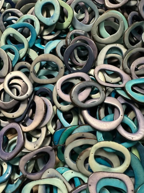 Tagua Nut Seed Beads Mix of Blue Colors Tagua Hoop Donut Ring Disc | 20 discs of tagua of 4x3.5 cm. approx. Top & Bottom Drilled Ethical Eco