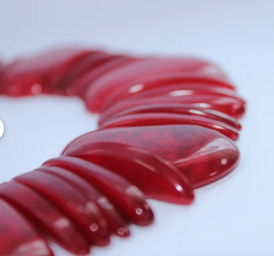 Tagua Set of Earrings and Necklace with red, sticks. Handmade. Natural jewelry. Organic.