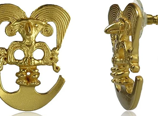 Pre-Columbian Bird on a Half Moon Stud Earrings Bird Shaman Pre- Columbian Jewelry from Colombian Indigenous Culture