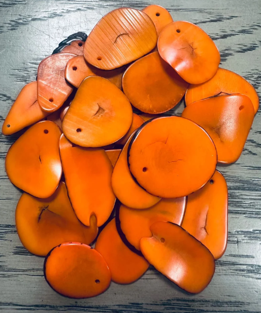 Tagua Bead Slice Shape Tagua Nut Bead in Orange Tagua with Cracks 30 pieces Tagua Jewelry Making Natural Seed Beads Beading Ethical