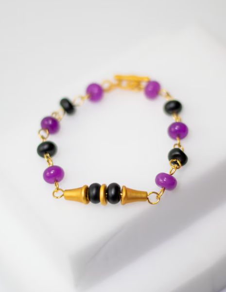 Pre-Columbian Muisca Culture Gold Black and Purple Bracelet Handcrafted in Colombia 24K Gold Plated Pewter Pre-Hipanic Jewelry