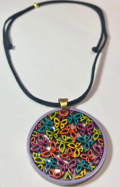 Mother's Day Butterflies. Adjustable necklace and earrings set of handmade painted wood in multiple colors. Organic, Spring Boho.