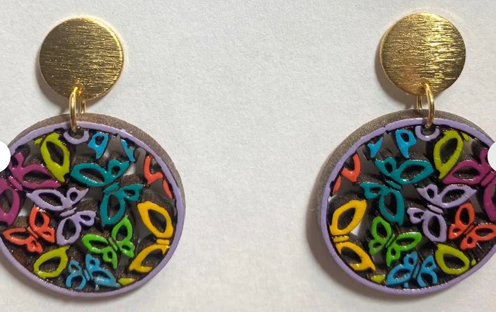 Mother's Day Butterflies. Adjustable necklace and earrings set of handmade painted wood in multiple colors. Organic, Spring Boho.