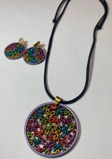 Mother's Day Butterflies. Adjustable necklace and earrings set of handmade painted wood in multiple colors. Organic, Spring Boho.