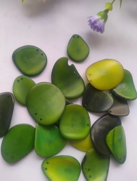 Jewelry Making Seed Beads 20 Tagua Nut Red Slices Green Curved Top Drilled 2 Holes 3x2cm. approx. Beading Eco Sustainable DIY Beading