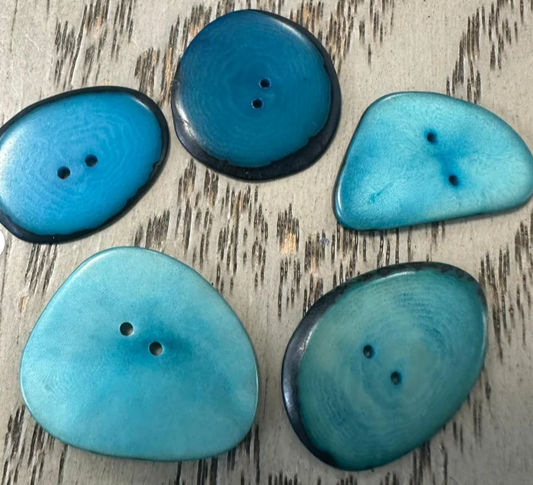 Tagua Nut Thin Button | Bead Tagua Nut Button For Crafts & Sewing in a Mix of Blue Colors Seed Bead | 3x2cm approx. Tagua Jewelry Making
