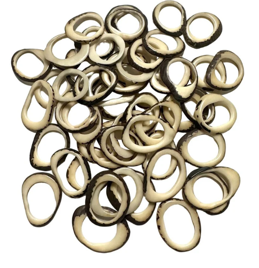 Tagua beads. Natural, beige, ivory color. 20 discs of tagua from Colombia. 1.5 x 1.2 inch. approx. Undrilled. Tagua hoops, tagua rings.