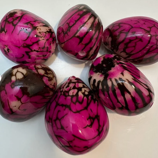 Tagua Nuts in Pink. Tagua from Colombia. Top Drilled 1 Hole, 6 pieces, Size: 4x4cm. approx. Organic Jewelry Making Supplies