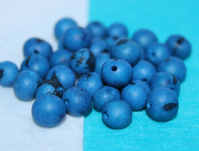Cobalt Blue beads Acai seeds from the Colombian Amazonian palm. Size: 1x1cm. Hole size 1mm approx. natural accounts. Pack of 200 beads.