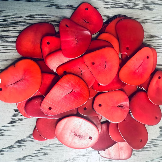 Tagua Bead Slice Shape Tagua Nut Bead Red Color with Cracks | Low Quality | Top Drilled | 30 piecesTagua Jewelry Making Natural Seed Bead