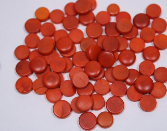 25 Mini discs of tagua discs in orange color. Undrilled Size: 1 cm. approx. Natural Jewelry Making Supplies from Colombia