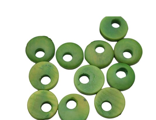 Tagua Beads Donut Shape. Tagua Discs In Green. 15 Tagua Donut Beads Undrilled. Size: 0.7 inch x 0.7 inch. Jewerly Supplies