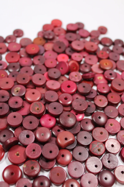 25 Mini discs of tagua discs in red color. Center drilled. Size: 1.3 cm. approx. Natural Jewelry Making Supplies from Colombia