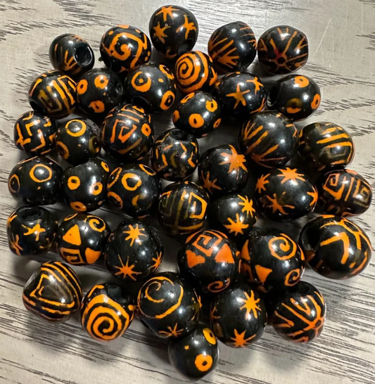 Natural Beads | Bombona Seed Beads | Small & Big Balls of Bombona Seed | Black, Brown and Yelllow with Pattern | Jewelry Making Supplies