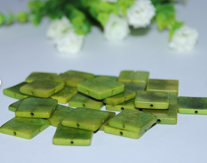 Tagua Bead Square Shape | 15 Tagua Mini Squares in Green | Size: 1 x 1 cm. | Vertical Top Drilled Eco Jewelry Making Natural Seed Beads