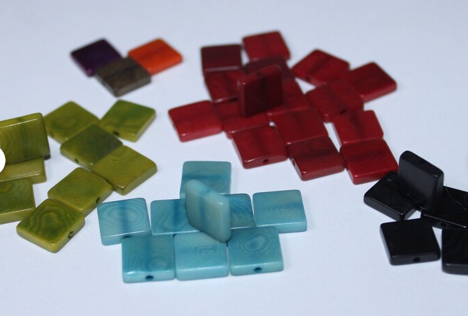 Tagua Bead Square Shape | 15 Tagua Mini Squares in Green | Size: 1 x 1 cm. | Vertical Top Drilled Eco Jewelry Making Natural Seed Beads