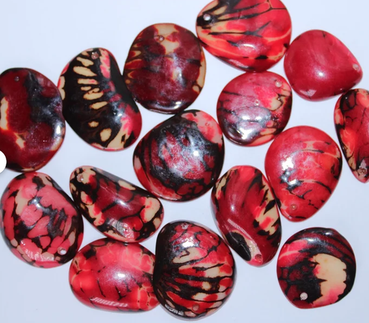 Tagua Oval Beads in Red. Natural Seed from Colombia Rainforest. 15 Beads 1.1 x 0.9 inc. approx. Top Drilled. Eco Natural Jewelry Making DIY