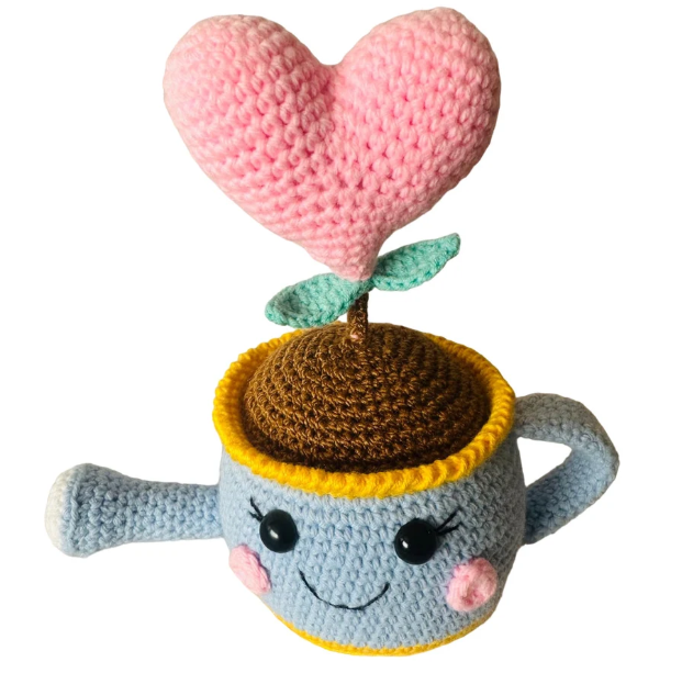 Plant in a Pot Crochet Birthday Gift Handmade Soft Cotton Stuffed Toy Nursery Christmas Gift Easter Gift Toddlers Heart pot pink crocheted