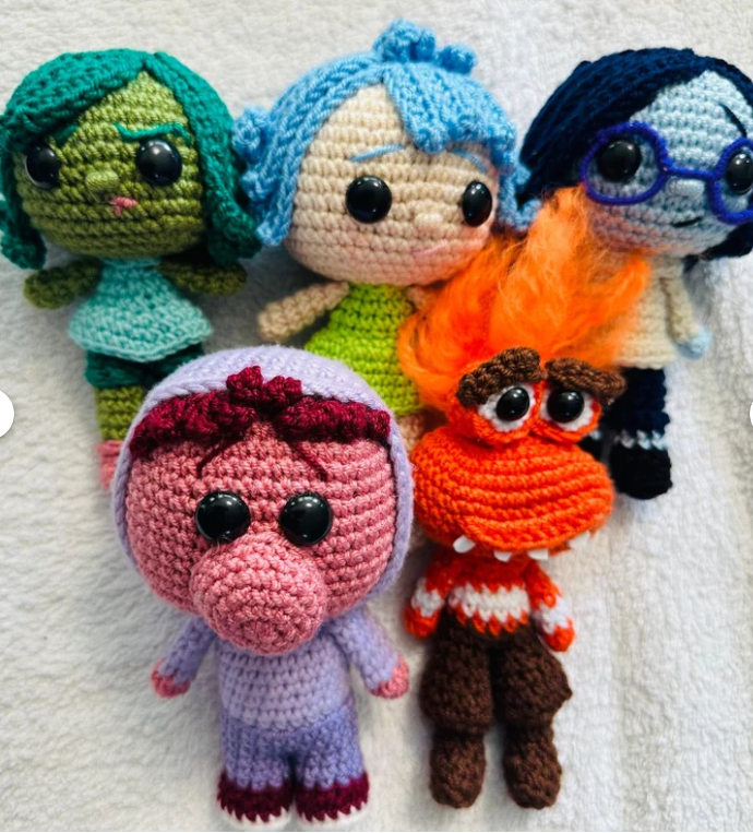 Inside Out Crochet Set of 5 Kids Gift Birthday Movie Fans Disney Amigurumi Handmade Crochet Joy Sadness Anger Fear Disgust Handmade to Order