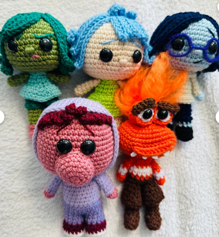 Inside Out Crochet Set of 5 Kids Gift Birthday Movie Fans Disney Amigurumi Handmade Crochet Joy Sadness Anger Fear Disgust Handmade to Order