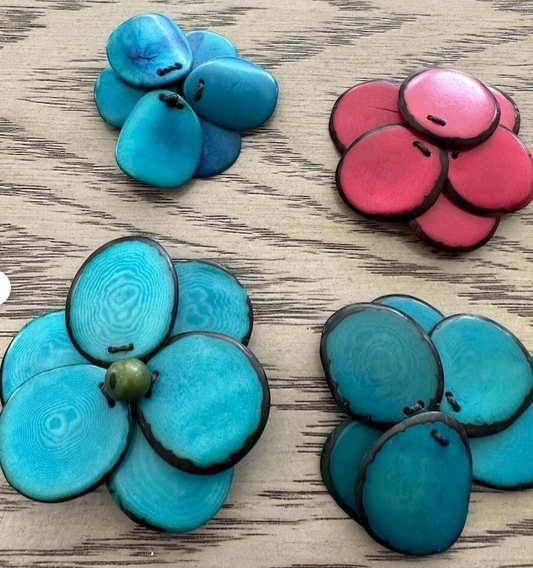 Tagua pendant tagua slices pendant. Tagua beads for ponytail holder. 4 Pieces. Flower tagua Handmade EcoFriendly Jewelry making supplies