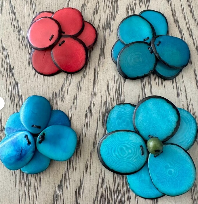 Tagua pendant tagua slices pendant. Tagua beads for ponytail holder. 4 Pieces. Flower tagua Handmade EcoFriendly Jewelry making supplies