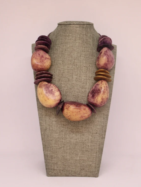 Mother's Day Tagua Necklace Purple and beige. Handmade. Natural jewelry by Colombian Women Artisans. Eco-Friendly Jewelry