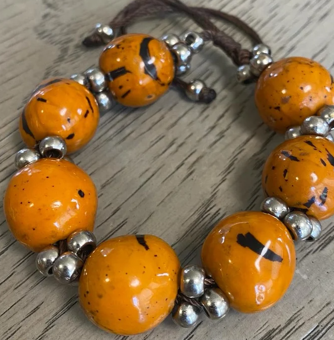Exotic Stretch Bracelet Made of Bombona Seed | 4 Colors: Purple Orange Pink Green | Natural Jewelry Eco Sustainable Jewelry from Colombia