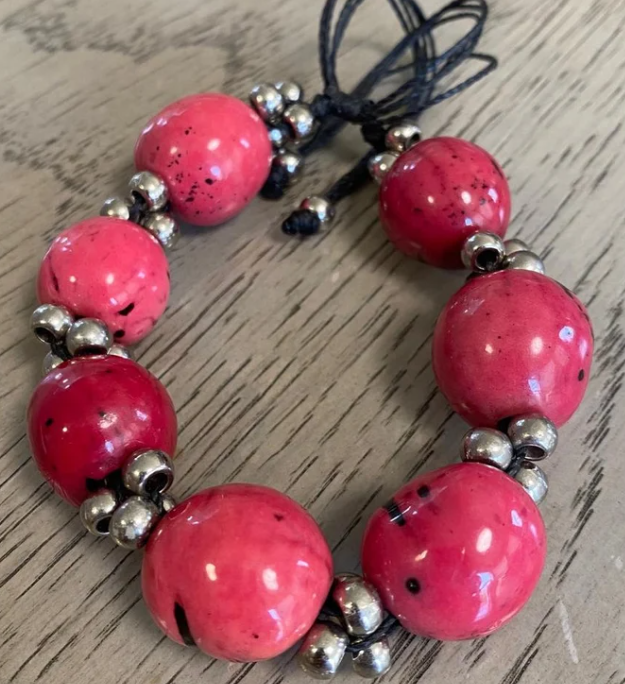 Exotic Stretch Bracelet Made of Bombona Seed | 4 Colors: Purple Orange Pink Green | Natural Jewelry Eco Sustainable Jewelry from Colombia