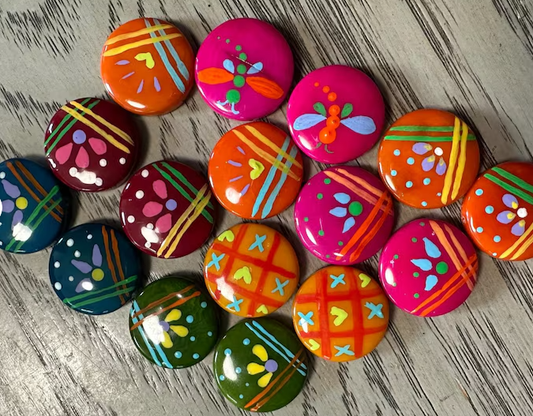 Seed Beads Tagua Bead Round Coin Shape with Flower Pattern Handpainted | 2 cm. approx. Sustainable Jewelry Making Supplies | 16 Tagua Eco