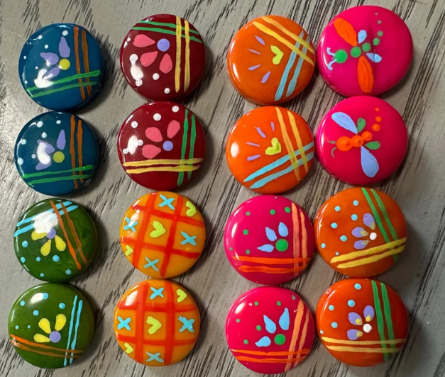 Seed Beads Tagua Bead Round Coin Shape with Flower Pattern Handpainted | 2 cm. approx. Sustainable Jewelry Making Supplies | 16 Tagua Eco