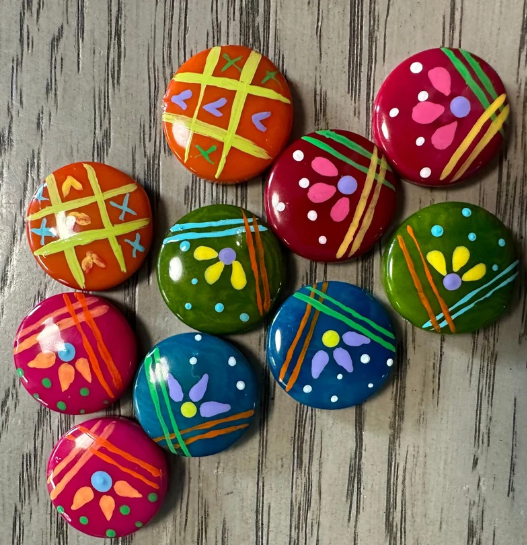 Seed Beads Tagua Bead Round Coin Shape with Flower Pattern Handpainted | 2 cm. approx. Sustainable Jewelry Making Supplies | 16 Tagua Eco