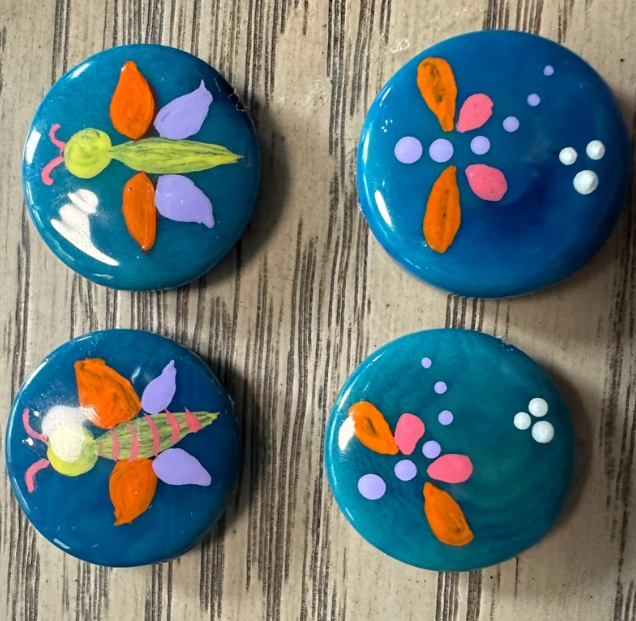 Seed Beads Tagua Bead Round Coin Shape with Insect Pattern Handpainted | 2 cm. approx. Sustainable Jewelry Making Supplies | 16 Tagua Eco