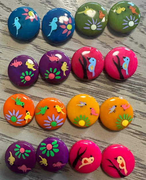 Seed Beads Tagua Bead Round Coin Shape with Insect Pattern Handpainted | 2 cm. approx. Sustainable Jewelry Making Supplies | 16 Tagua Eco