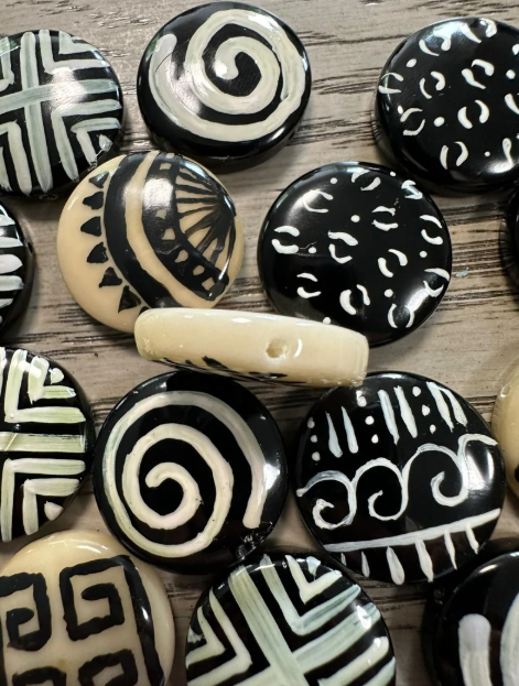 Seed Beads Tagua Bead Round Coin Shape with Insect Pattern Handpainted | 2 cm. approx. Sustainable Jewelry Making Supplies | 16 Tagua Eco