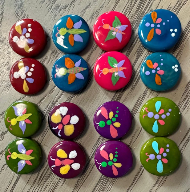 Seed Beads Tagua Bead Round Coin Shape with Insect Pattern Handpainted | 2 cm. approx. Sustainable Jewelry Making Supplies | 16 Tagua Eco