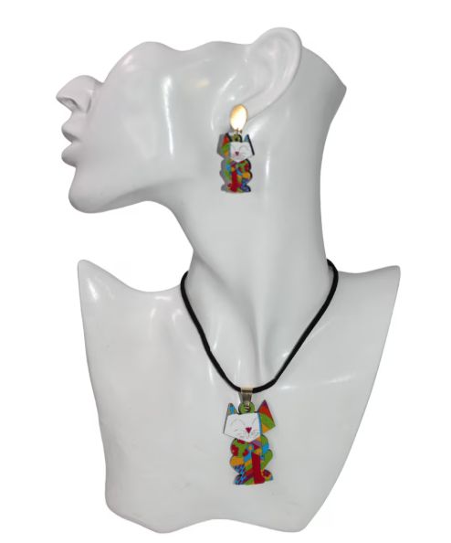 Laser Cut Cat Necklace and Earrings set.