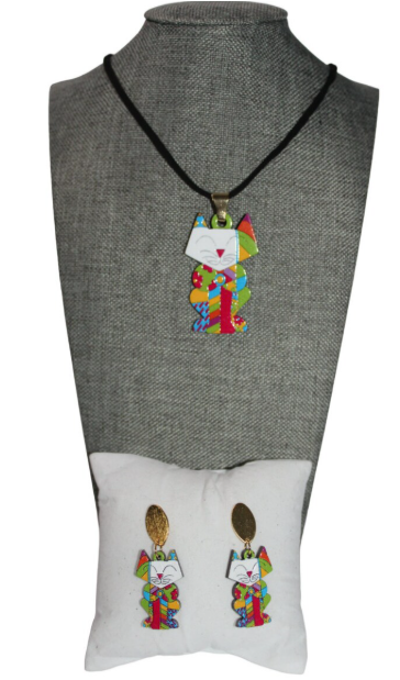 Laser Cut Cat Necklace and Earrings set.