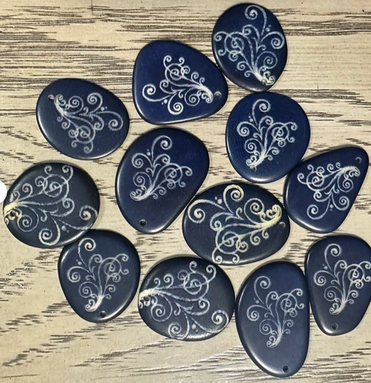 Tagua Nut Beads Laser Engraved Slices 16 Tagua Chips Slices Dark Blue Small Size Handmade Ethical Eco Sustainable Jewelry Making Seed Beads