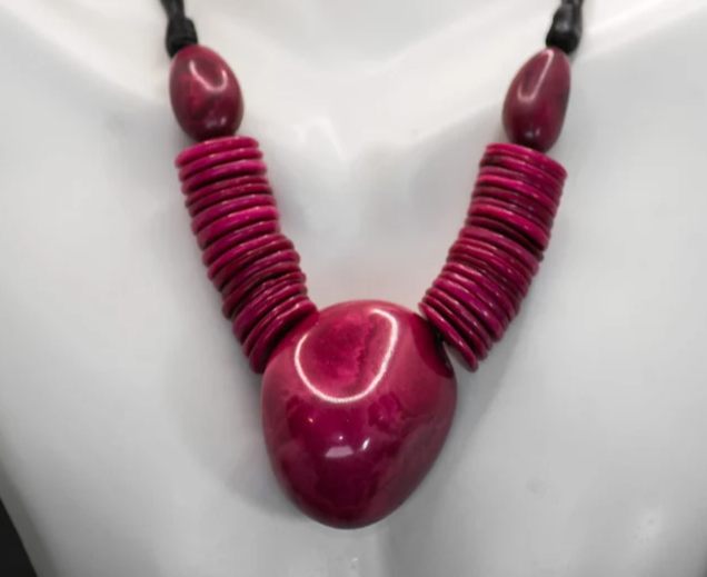 Christmas Gift Women Tagua Dark Pink Tagua Nut Ethical Sustainable Jewelry Set Necklace & Earrings Holiday Gift Unique Handmade in Colombia