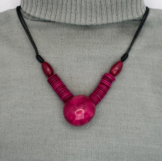 Christmas Gift Women Tagua Dark Pink Tagua Nut Ethical Sustainable Jewelry Set Necklace & Earrings Holiday Gift Unique Handmade in Colombia