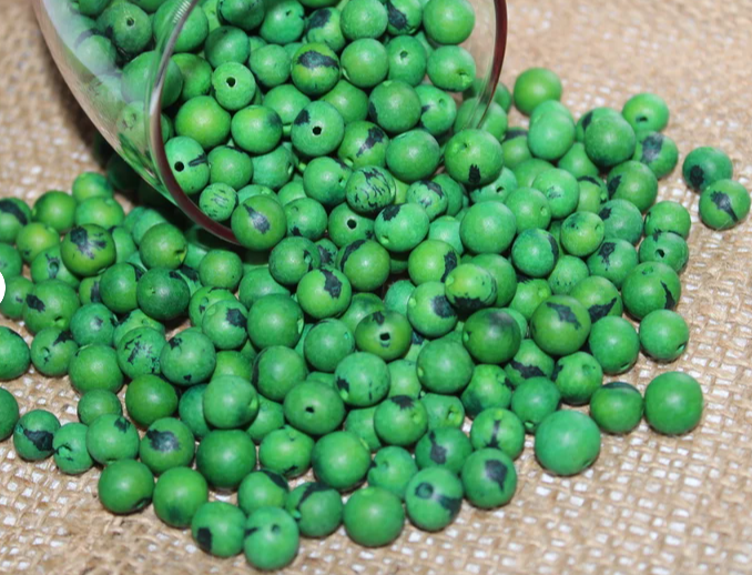 Green beads Acai seeds from the Colombian Amazonian palm. Size: 1x1cm. Hole size 1mm approx. natural accounts. Pack of 200 beads.