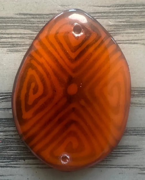 Tagua Slices, Tagua Chips. 20 Orange and Black Pattern. 15 Beads. Mix of Orange Patterns. Handpainted. Natural Jewelry Supplies. Top Drilled