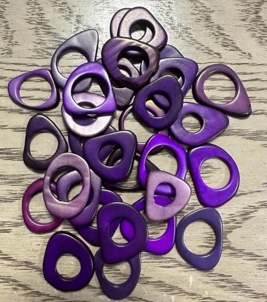 Tagua Hoop Beads. 20 Purple Pieces (Purple Shades)