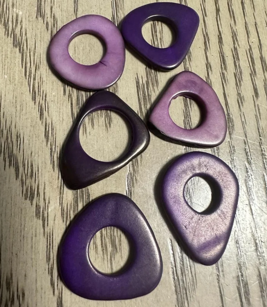 Tagua Hoop Beads. 20 Purple Pieces (Purple Shades)